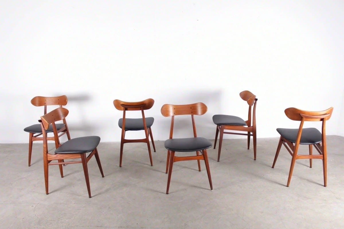 Louis van Teeffelen for Webe - suite of 6 teak chairs