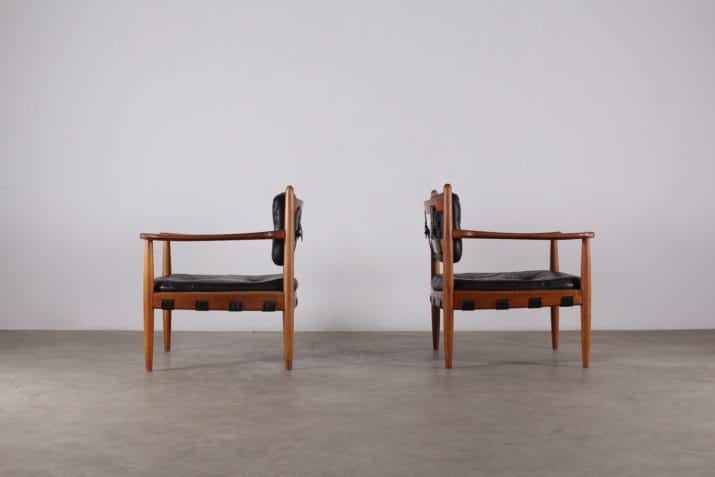 fauteuils cuir vintage scandinave style arne norell danemark 3