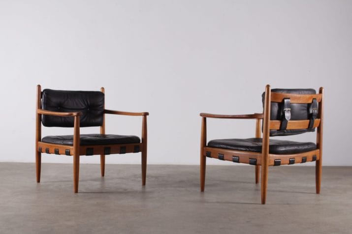 fauteuils cuir vintage scandinave style arne norell danemark 4