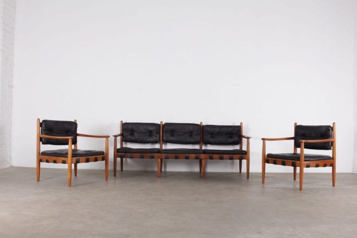 fauteuils cuir vintage scandinave style arne norell danemark 8