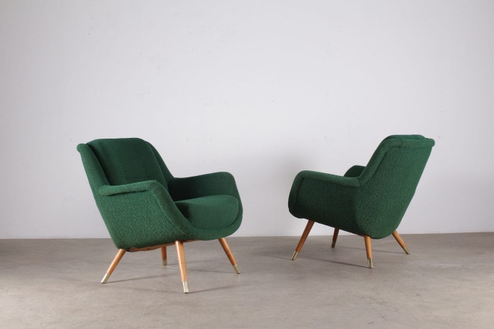 fauteuils vintage atomiques 1950 tissus vert laiton 1