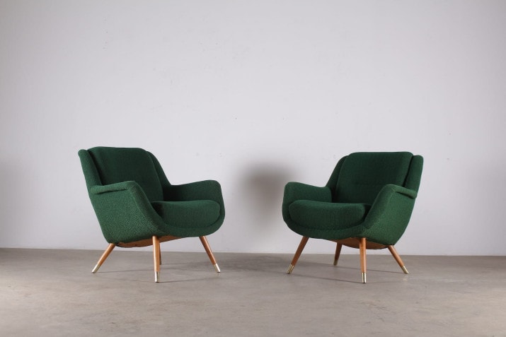 fauteuils vintage atomiques 1950 tissus vert laiton 3