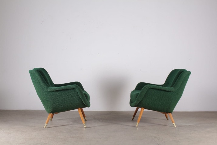 fauteuils vintage atomiques 1950 tissus vert laiton 5