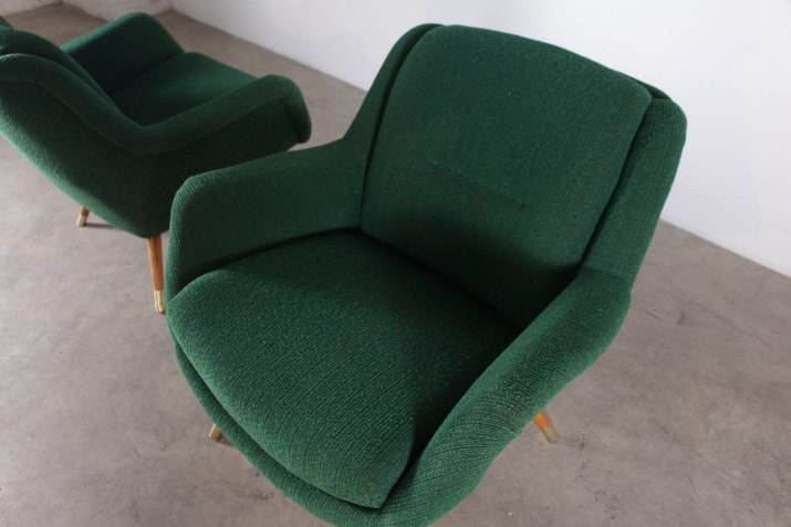 fauteuils vintage atomiques 1950 tissus vert laiton 7