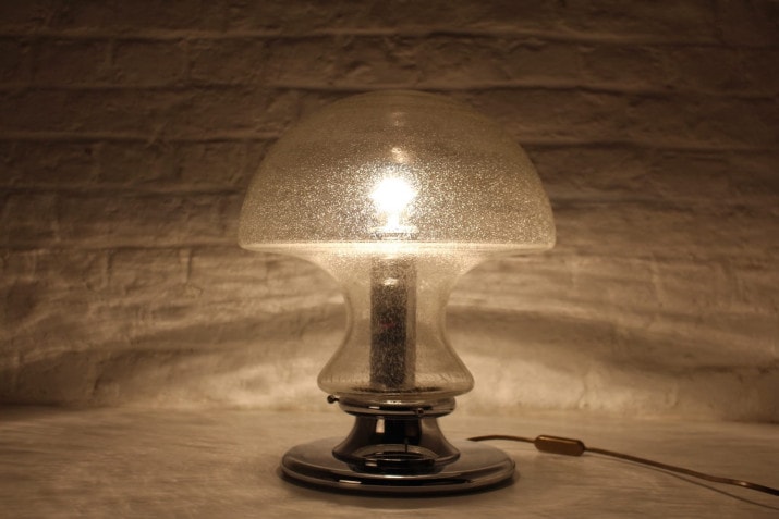 Paddestoel lamp in bubbelglas 1970