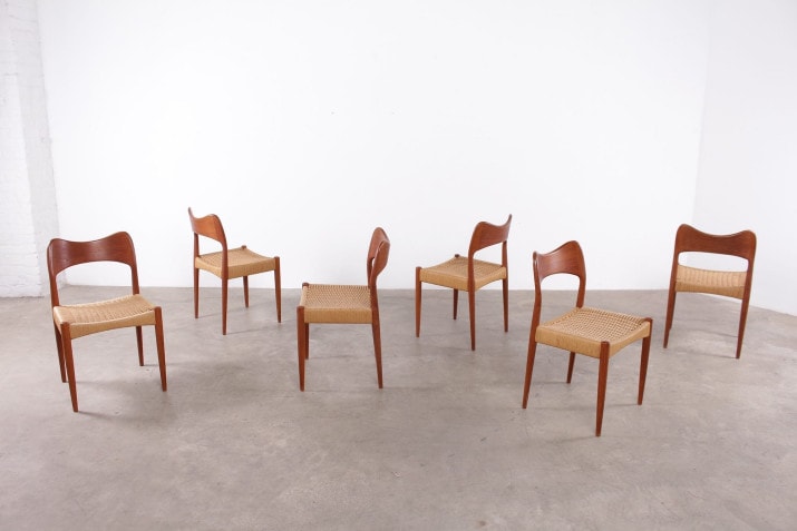 6 "paper cord" teak danish chairs