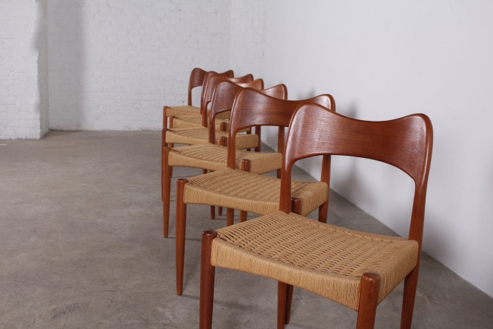 6 "paper cord" teak danish chairs