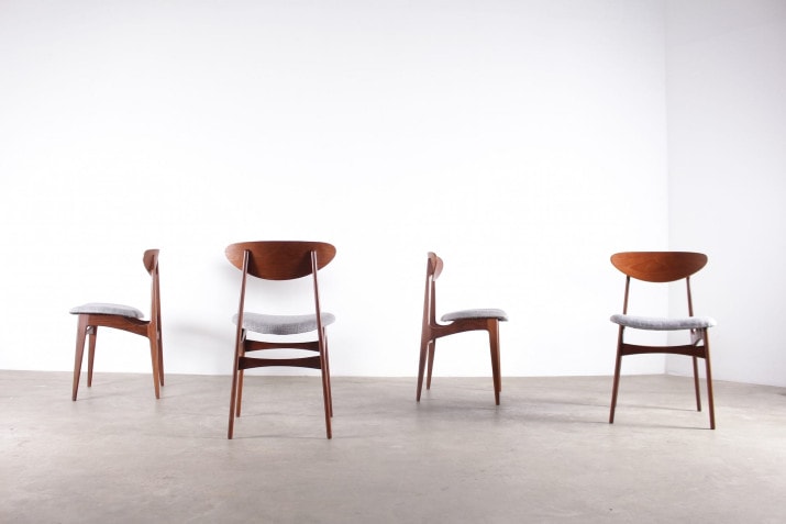 chaises vintage scandinave danemark teck tissus gris 5