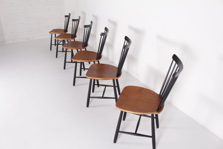 chaises scandinave vintage fanett style tapiovaara bois noir 6