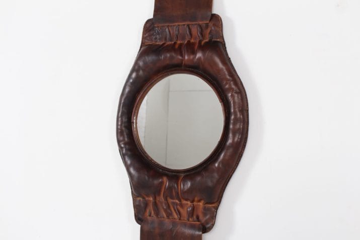 Leather wall mounted pocket mirror