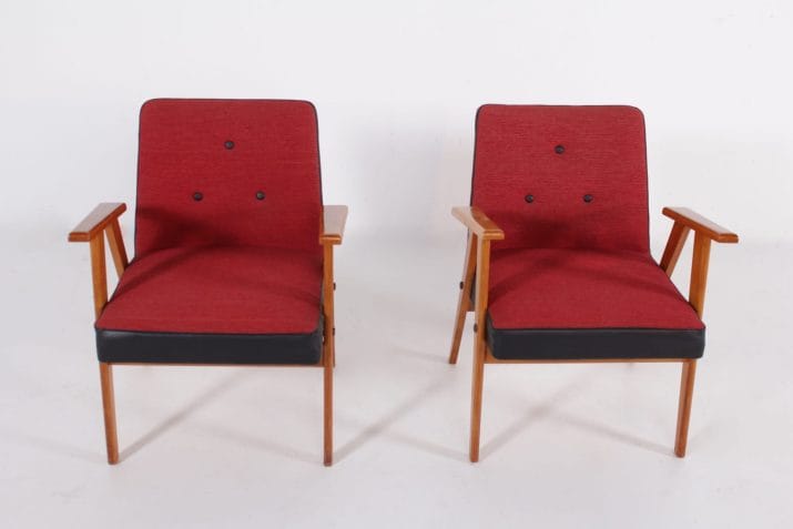 fauteuils vintage skai noir framboise compas hg 3