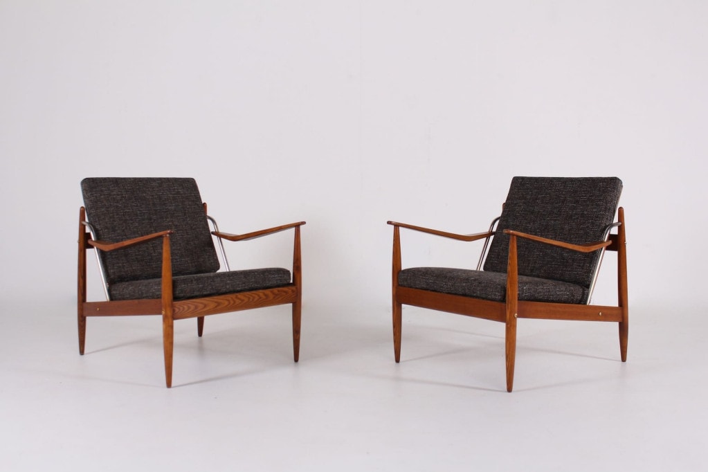 paire fauteuils scandinaves tissus chiné 1