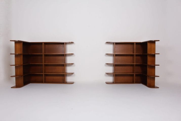 Modernist corner bookcases and shelves