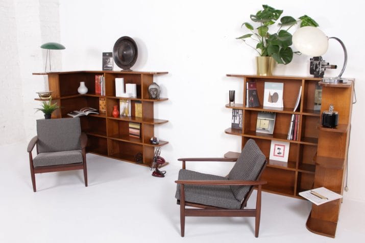 Modernist corner bookcases and shelves