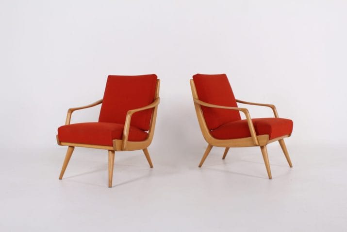 Paar kersenhouten fauteuils 1960