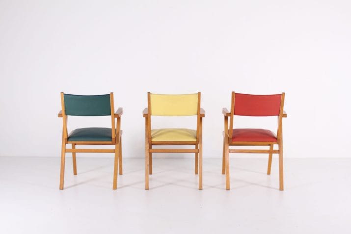 Trois fauteuils français vinyl skaï 6