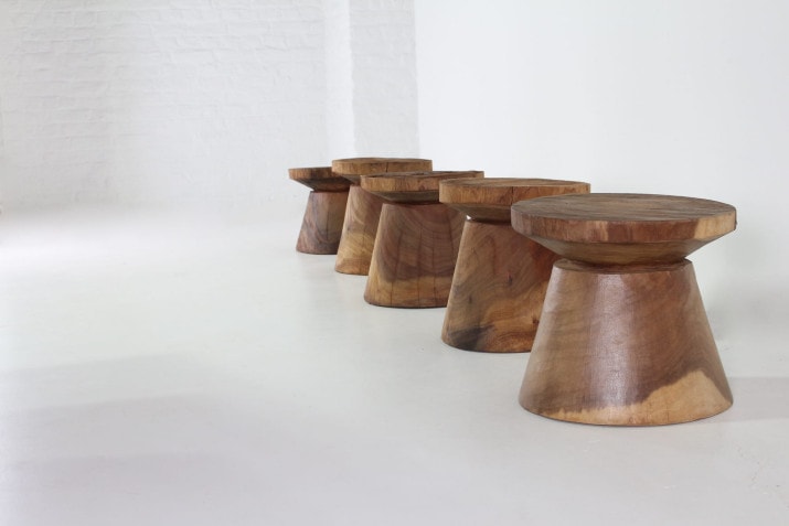 5 brutalist stools in solid rosewood