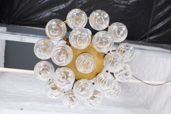 Brass & glass Snowball chandelier