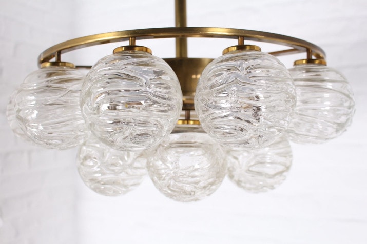 Brass & glass Snowball chandelier