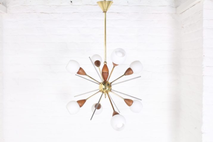 Opaline & brass sputnik chandelier