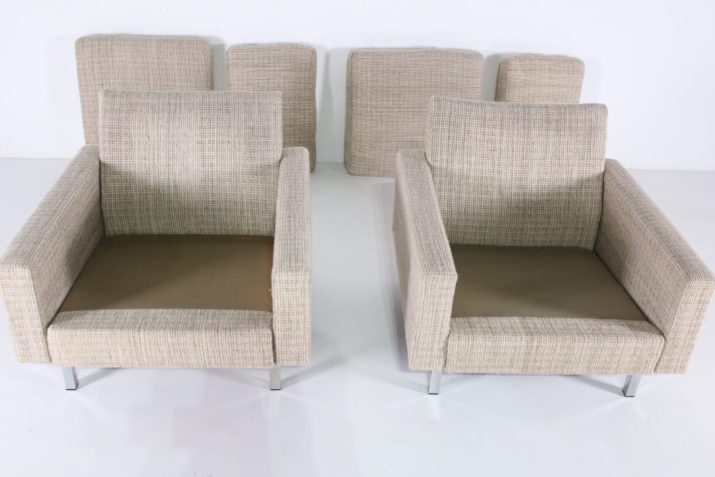 International style modular sofa and armchairs, 6 seats.