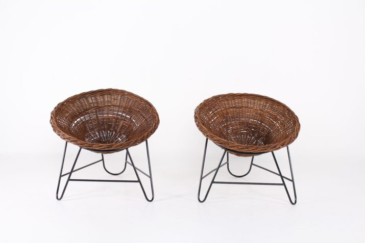 Pair of wicker chairs style Mathieu Matégot