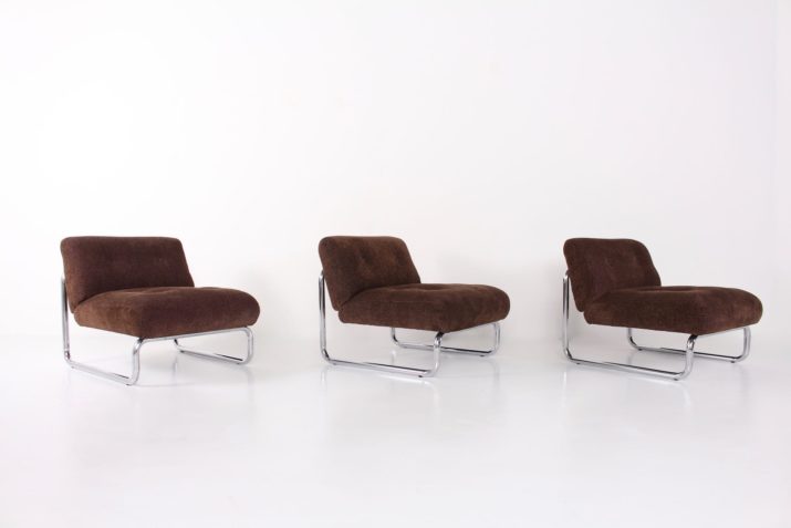 3 velvet armchairs 1970's