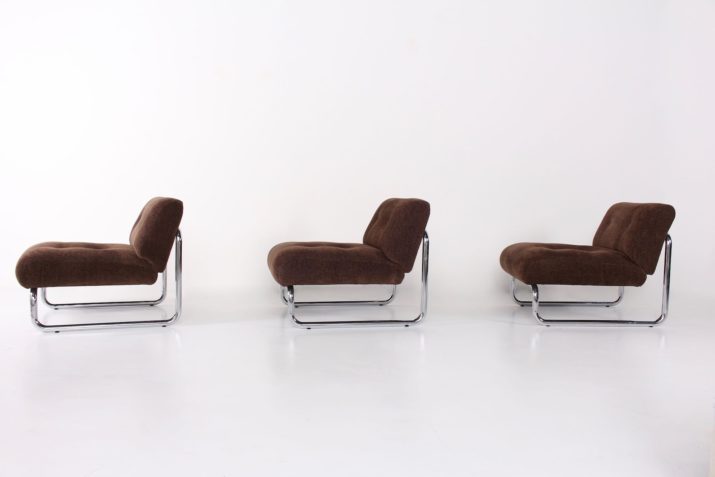 3 velvet armchairs 1970's