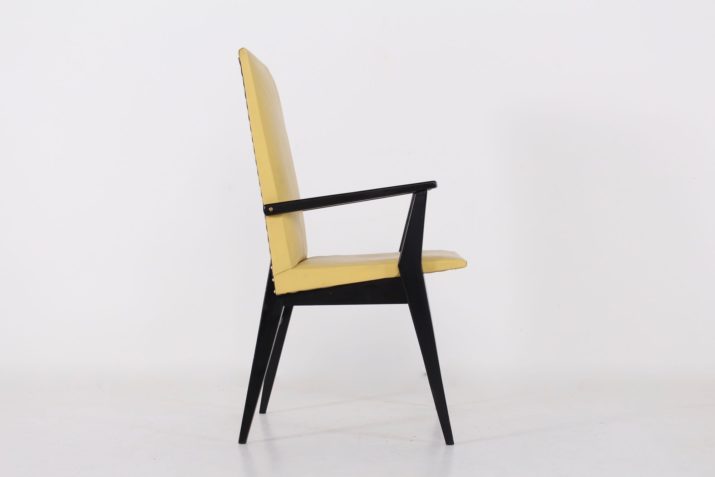 fauteuil skai jaune accoudoirs laqué noir compas boomerangIMG 1659