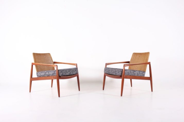 Paar scandinavische teak & rotan fauteuils