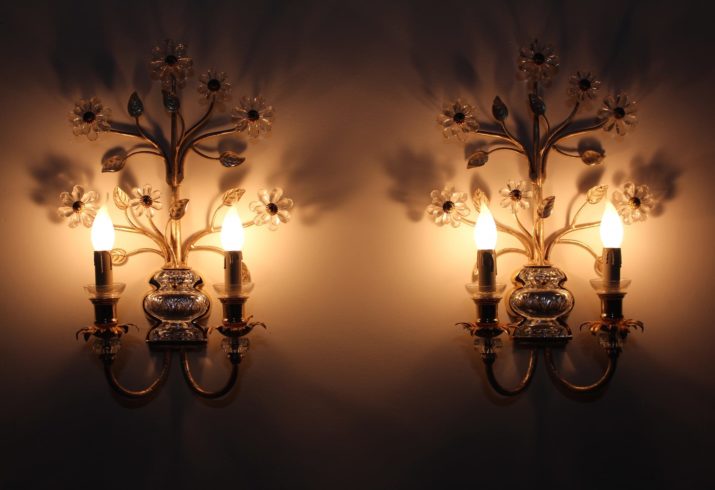 Paar gouden gebloemde wandlampen Banci Firenze