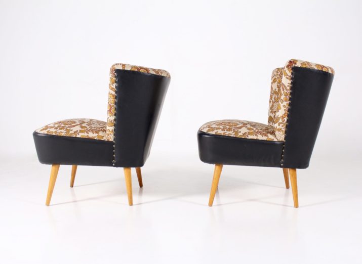 Pair of cocktail armchairs fabric brocaded
