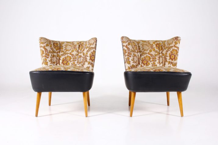 Pair of cocktail armchairs fabric brocaded