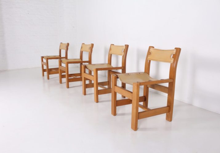 4 elm and leather chairs, Maison Regain