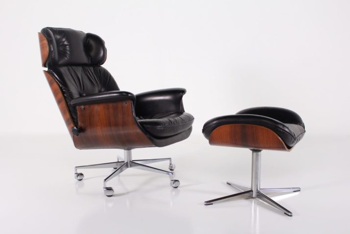 Lounge chair & Ottoman in leather and rosewood