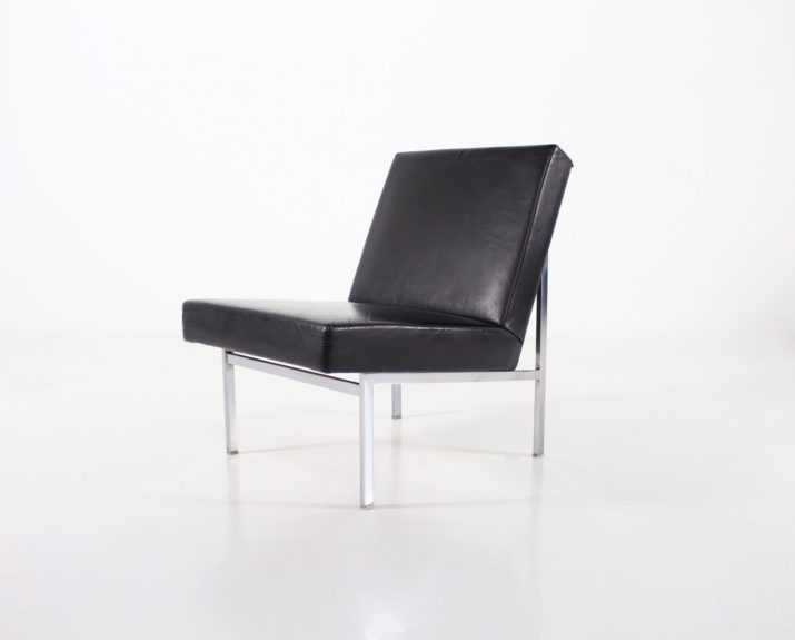 Pair of black leather armchairs international style