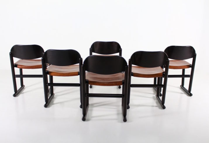 6 Brutalist chairs cognac leather