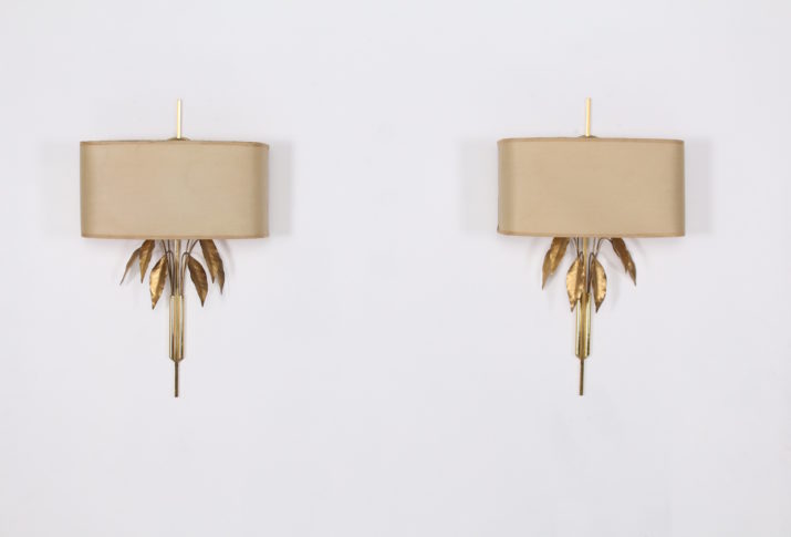 Maison Charles style : "Laurier" wall lamps in gilded brass
