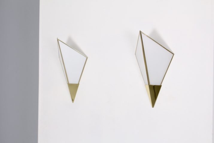 Pair of postmodernist sconces in brass