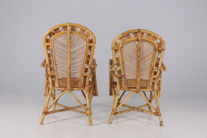 2 bamboe rieten stoelen