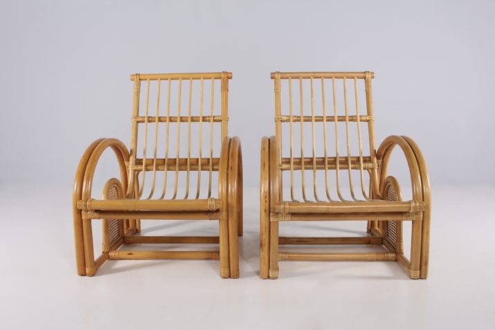 Pair of bamboo & cane armchairs