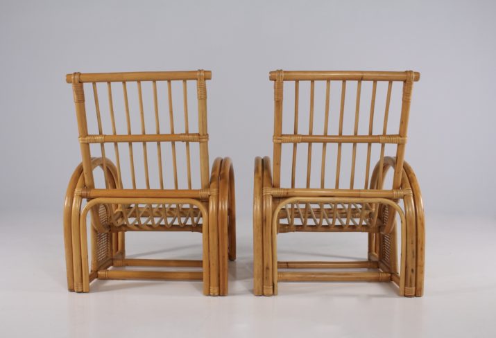Pair of bamboo & cane armchairs