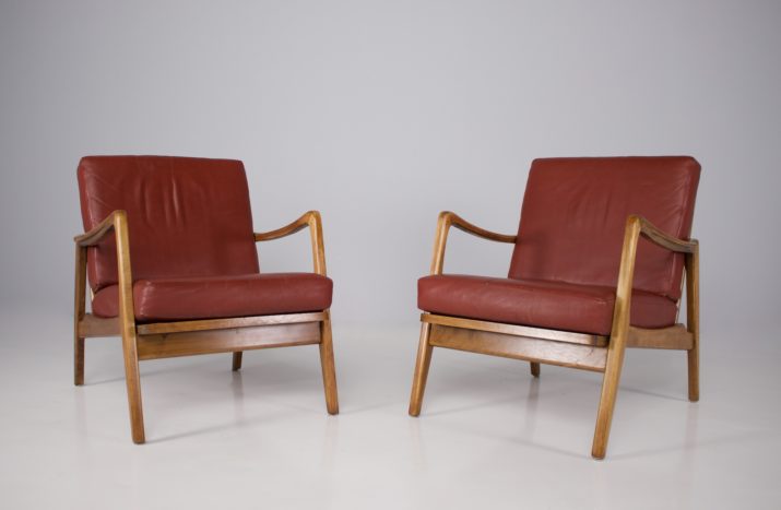 Pair of Scandinavian style leather armchairs