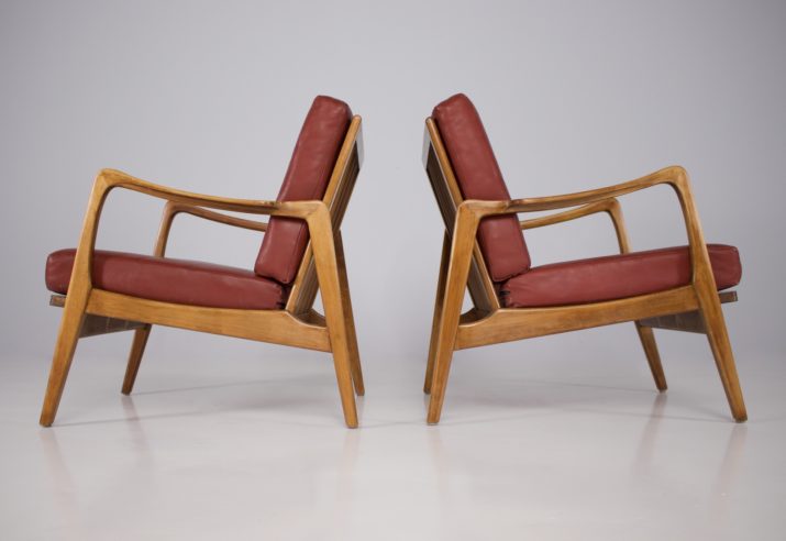 Pair of Scandinavian style leather armchairs