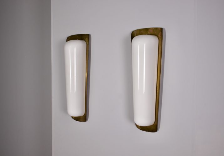 Pair Of Large Brass Wall Lights Bauhaus Style IMG