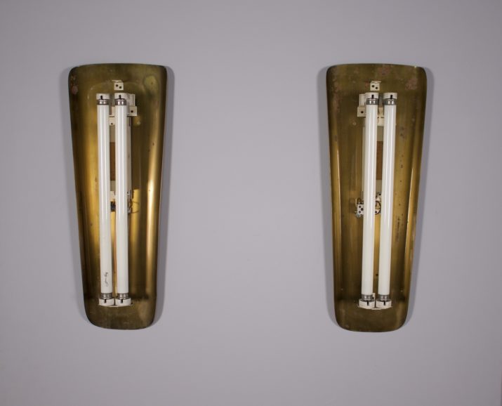 Pair Of Large Brass Wall Lights Bauhaus Style IMG