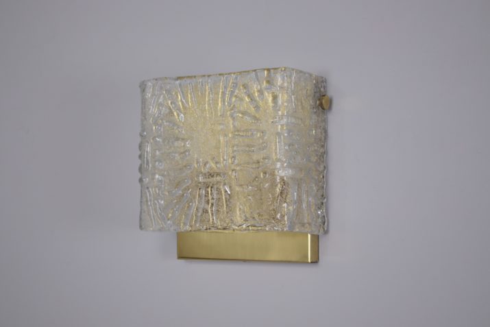 1970's crystal & brass wall lamp