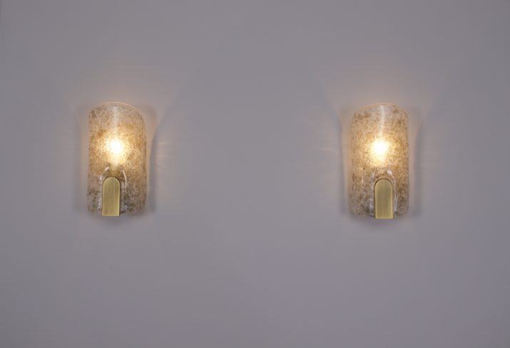 Paar wandlampen in Murano & messing 1970.