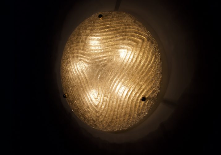 Large ceiling light in brass & frosted glass