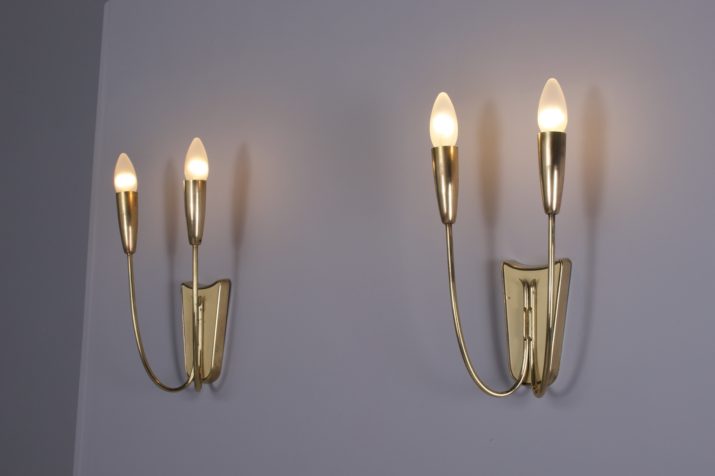 Pair of double sconces in brass